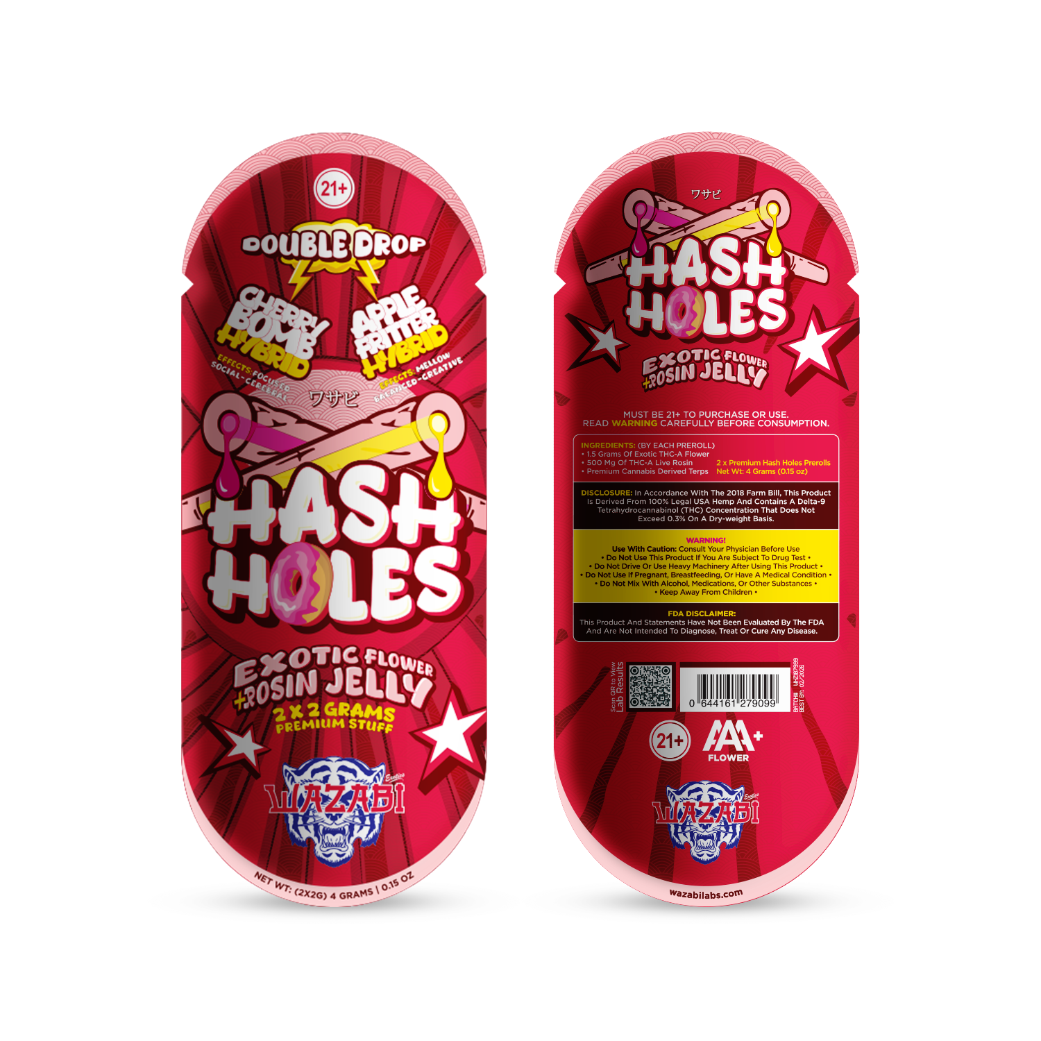WAZABI EXOTICS 2G HASH HOLE DOUBLE DROP PREROLLS 2CT - HYBRID | CHERRY BOMB + APPLE FRITTER