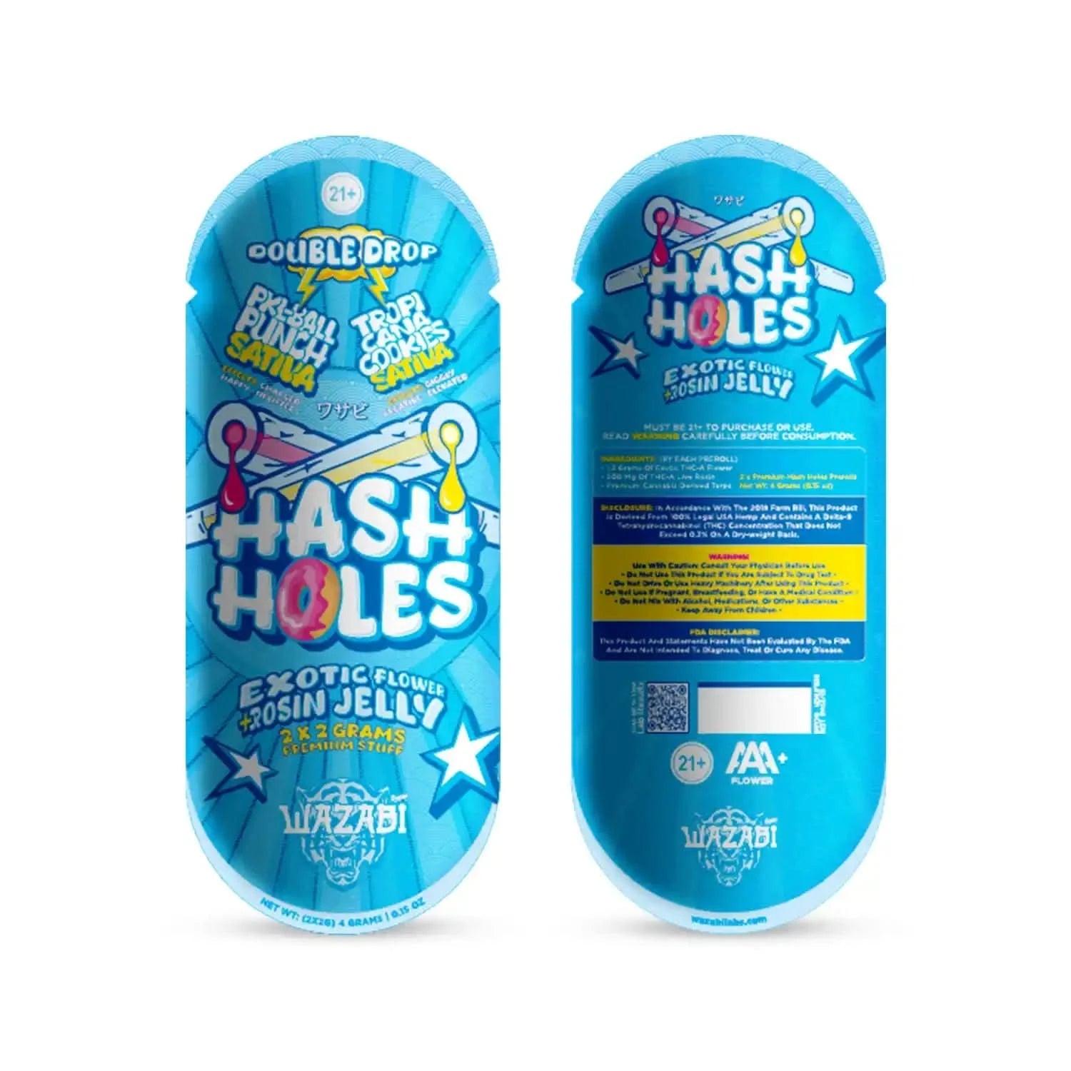 WAZABI EXOTICS 2G HASH HOLE DOUBLE DROP PREROLLS 2CT - SATIVA | PKL BALL PUNCH + TROPICANA COOKIES