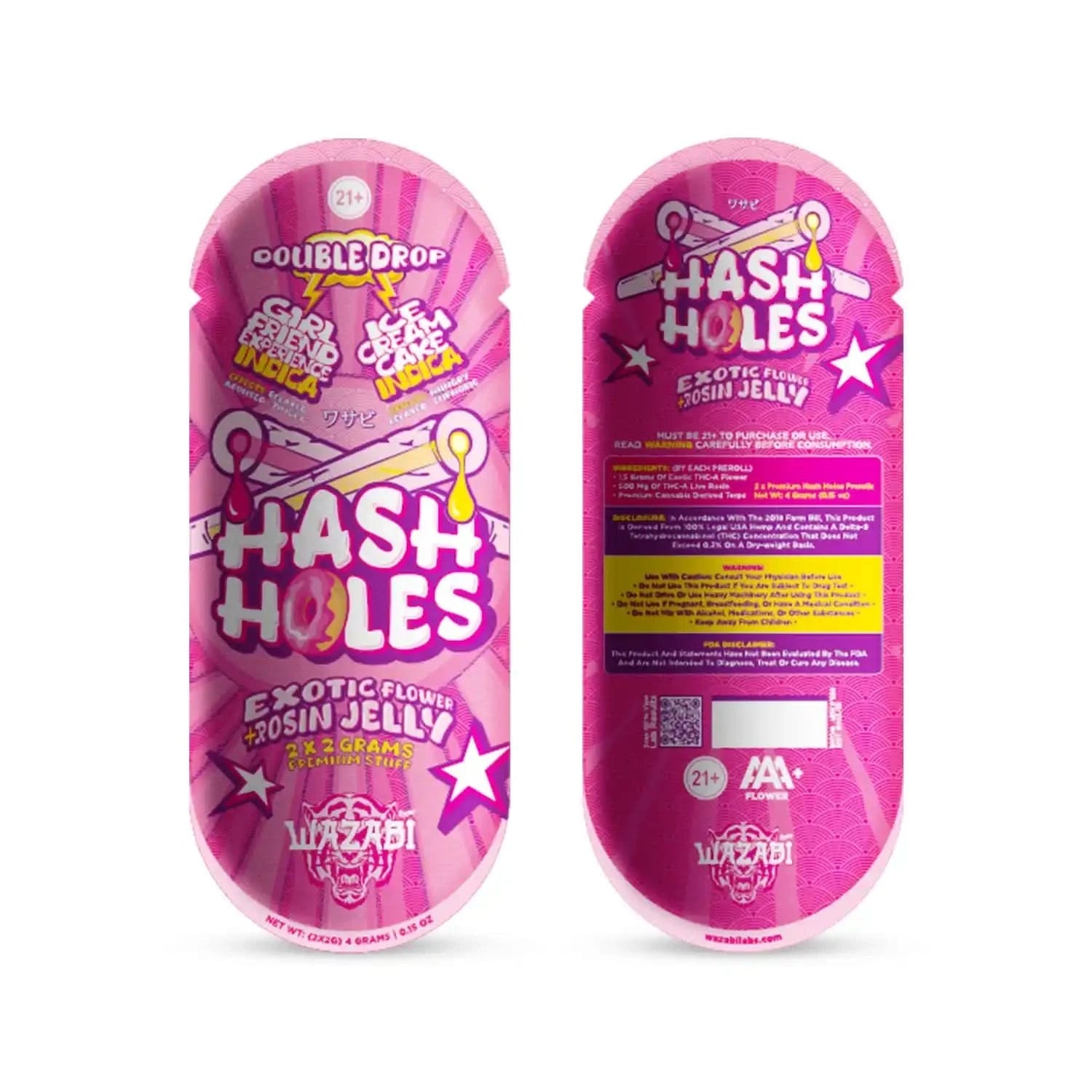 WAZABI EXOTICS 2G HASH HOLE DOUBLE DROP PREROLLS 2CT - INDICA | GIRLFRIEND EXPERIENCE + ICE CREAM CAKE